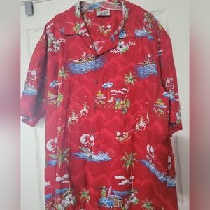 Pacific Legend Apparel Vintage Mens Shirt Size 3XL Hawaiian Santa Holiday Button